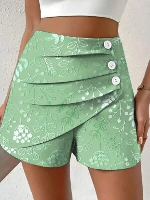 Vintage High Waist Floral Pleated Chinos Shorts - Image 3