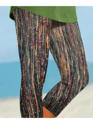 Vintage High Waist Geometric Calf-Length Capri Leggings - Image 8