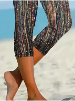 Vintage High Waist Geometric Calf-Length Capri Leggings - Image 9