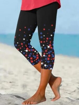 Vintage High Waist Graphic Flag Calf-Length Leggings - Image 1