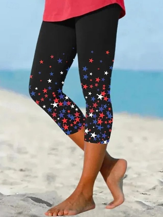 Vintage High Waist Graphic Flag Calf-Length Leggings - Image 1