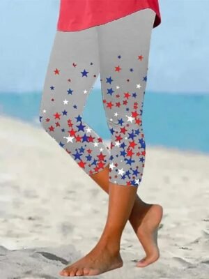 Vintage High Waist Graphic Flag Calf-Length Leggings - Image 2