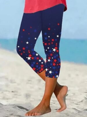 Vintage High Waist Graphic Flag Calf-Length Leggings - Image 3