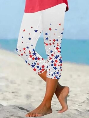 Vintage High Waist Graphic Flag Calf-Length Leggings - Image 4
