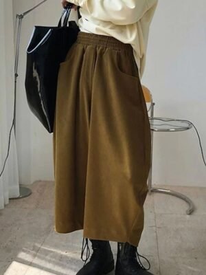 Vintage High Waist Solid Colour Cropped Ankle-Length Bloomers - Image 2