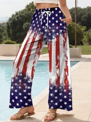 Vintage Loose American Flag Full Length High Waist Wide Leg Chinos - Image 4