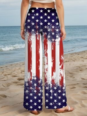 Vintage Loose American Flag Full Length High Waist Wide Leg Chinos - Image 5