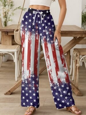 Vintage Loose American Flag Full Length High Waist Wide Leg Chinos - Image 8