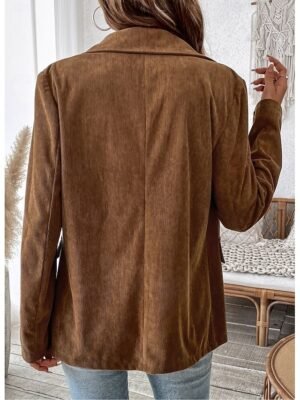 Vintage Loose Fit Solid Button Long Sleeve Corduroy Jacket - Image 2
