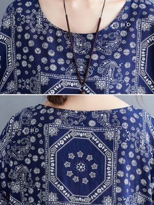 Vintage Loose Fit Tribal Crew Neck Half Sleeve Maxi Dress - Image 4