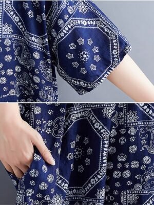 Vintage Loose Fit Tribal Crew Neck Half Sleeve Maxi Dress - Image 5