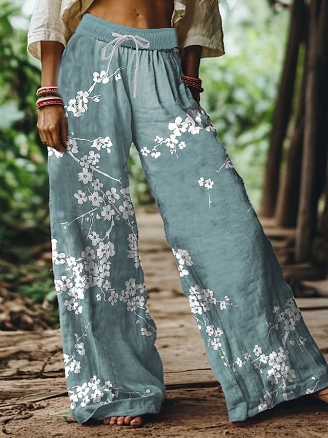 Vintage Loose Floral Graphic High Waist Full Length Chinos - Image 1
