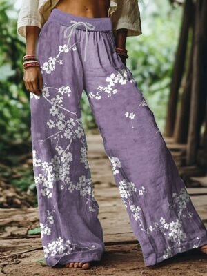 Vintage Loose Floral Graphic High Waist Full Length Chinos - Image 2