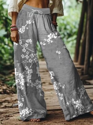 Vintage Loose Floral Graphic High Waist Full Length Chinos - Image 3