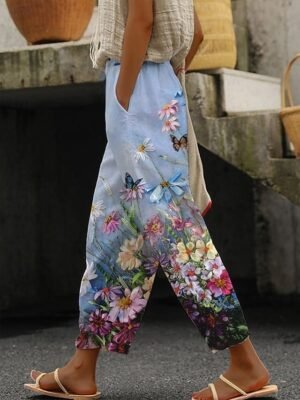 Vintage Loose Floral High Waist Ankle-Length Chinos - Image 1
