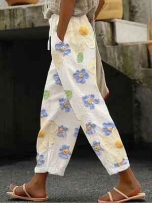 Vintage Loose Floral High Waist Ankle-Length Chinos - Image 1