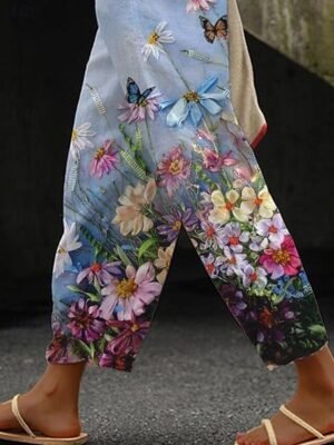 Vintage Loose Floral High Waist Ankle-Length Chinos - Image 3