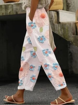 Vintage Loose Floral High Waist Ankle-Length Chinos - Image 4