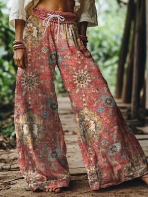 Vintage Loose Floral High Waist Full Length Wide Leg Chinos - Image 1