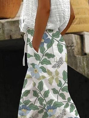 Vintage Loose Floral High Waist Full Length Pants - Image 5