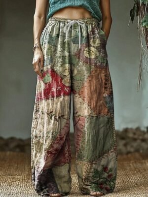 Vintage Loose Floral High Waist Full Length Wide Leg Chinos - Image 6