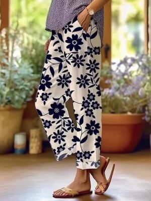 Vintage Loose Floral High Waist Full Length Pants - Image 7