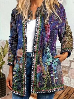 Vintage Loose Floral Square Neck Long Sleeve Spring Jacket - Image 1