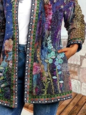 Vintage Loose Floral Square Neck Long Sleeve Spring Jacket - Image 2