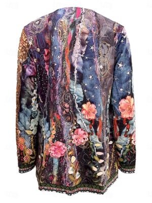 Vintage Loose Floral Square Neck Long Sleeve Spring Jacket - Image 3