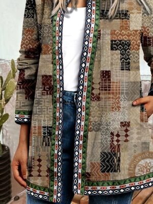 Vintage Loose Floral Square Neck Long Sleeve Spring Jacket - Image 4