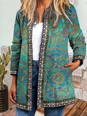Vintage Loose Floral Square Neck Long Sleeve Spring Jacket - Image 5