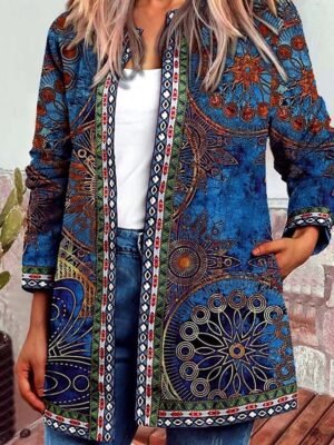 Vintage Loose Floral Square Neck Long Sleeve Spring Jacket - Image 6