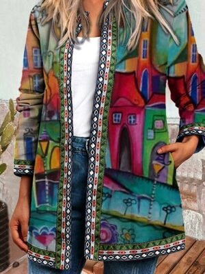 Vintage Loose Floral Square Neck Long Sleeve Spring Jacket - Image 7