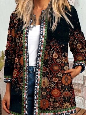 Vintage Loose Floral Square Neck Long Sleeve Spring Jacket - Image 8