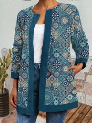 Vintage Loose Floral Square Neck Long Sleeve Spring Jacket - Image 9