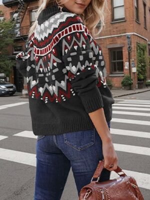Vintage Loose Geometric Turtleneck Long Sleeve Jumper - Image 8