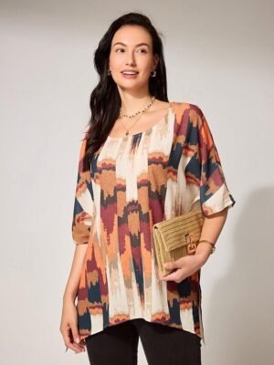 Vintage Loose Graphic Crew Neck Short Sleeve Dolman Blouse - Image 10