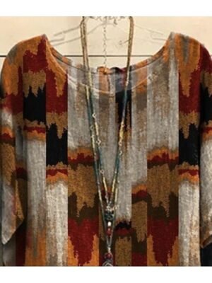 Vintage Loose Graphic Crew Neck Short Sleeve Dolman Blouse - Image 2