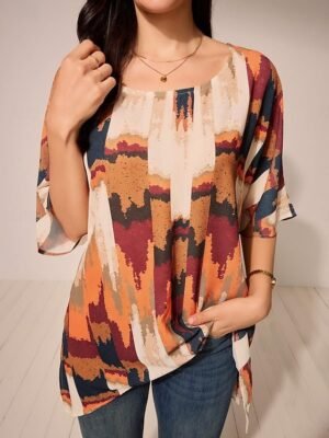 Vintage Loose Graphic Crew Neck Short Sleeve Dolman Blouse - Image 8
