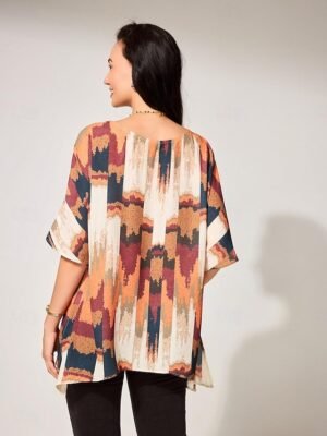Vintage Loose Graphic Crew Neck Short Sleeve Dolman Blouse - Image 9