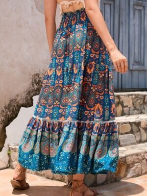 Vintage Loose Graphic Maxi Pleated Skirt - Image 3