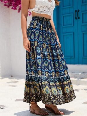 Vintage Loose Graphic Maxi Pleated Skirt - Image 4