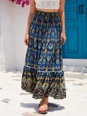 Vintage Loose Graphic Maxi Pleated Skirt - Image 7