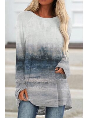 Vintage Loose Graphic Round Neck Long Sleeve Tunic - Image 1