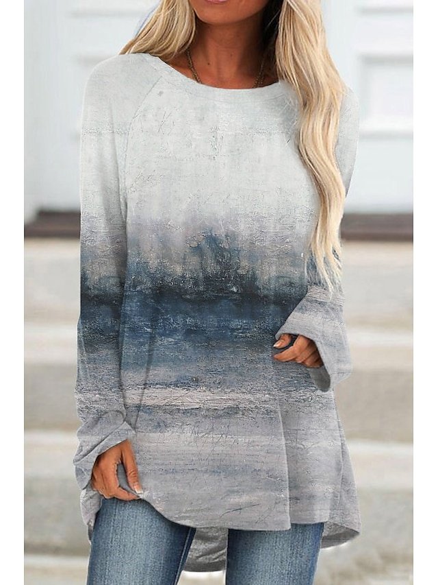 Vintage Loose Graphic Round Neck Long Sleeve Tunic - Image 1