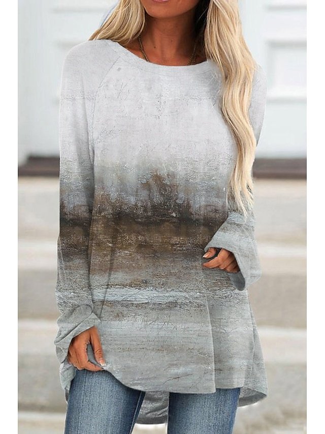 Vintage Loose Graphic Round Neck Long Sleeve Tunic - Image 2