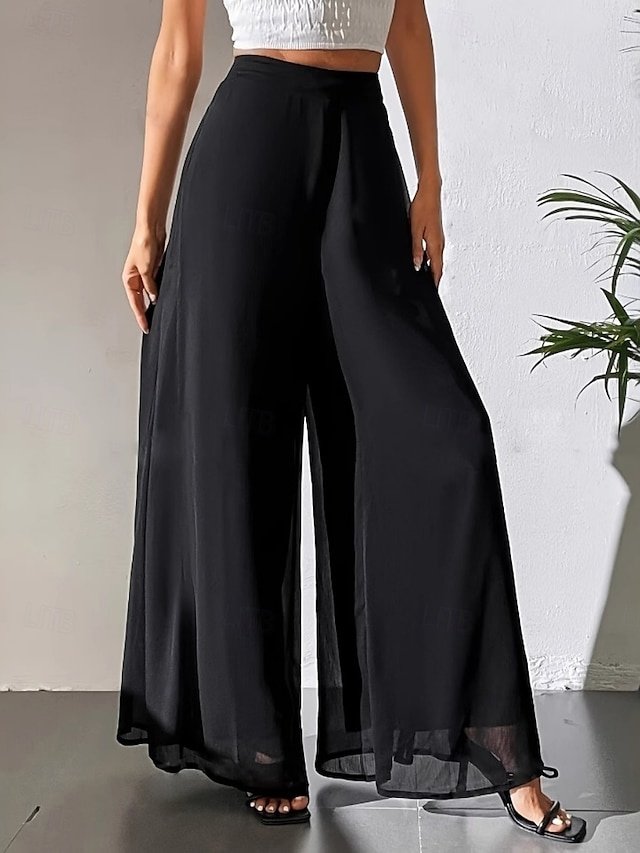 Vintage Loose Plain High Waist Full Length Chinos - Image 1