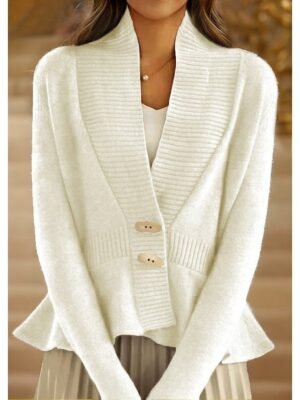 Vintage Loose Pure Colour V Neck Long Sleeve Cardigan - Image 2