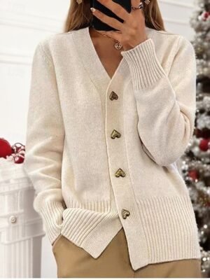 Vintage Loose Solid Colour Button Long Sleeve Summer Sweater Coat - Image 5