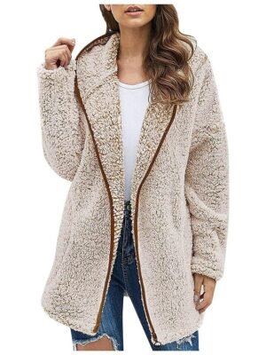 Vintage Loose Solid Zip Up Long Sleeve Fleece Hoodie - Image 5